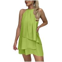 Elegante Vestido de Fiesta de Club sin Mangas y sin Espalda Halter de Volantes de Capas con Lazo Trasero Vestidos de Vacaciones para Mujeres - details 6