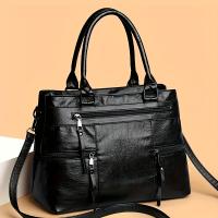 Elegante Bolso Cruzado para Mujer Alta Calidad, Múltiples Bolsillos, Correa Ajustable Cómoda, Cierre de Cremallera, Disponible en Café, Negro, Marrón Ligero, Khaki, Color Sólido, Bolso Casual - details 1