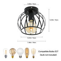 Plafón de Techo Metal Industrial GOECO, E27 Sin Bombilla, Iluminación Interior para Corredor, Comedor, 19*19*16 CM - details 2