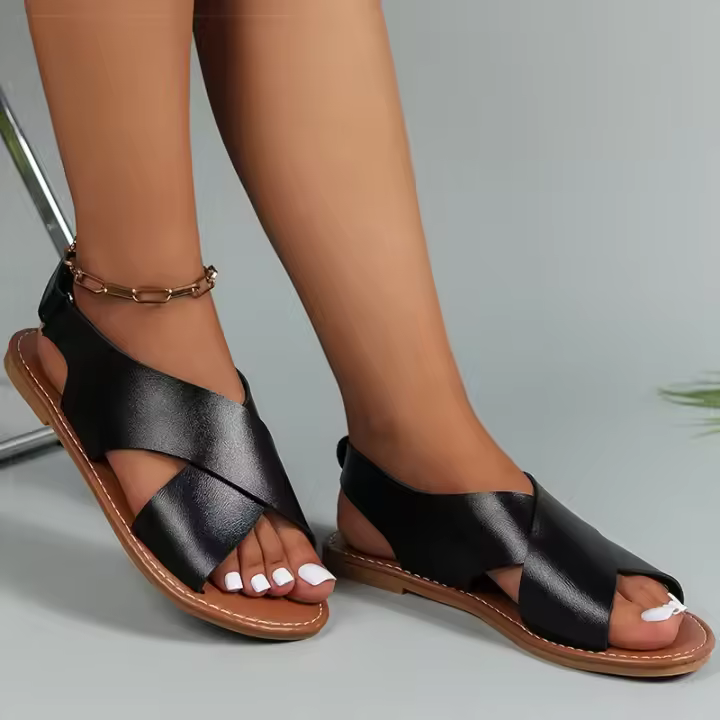 Sandalias de mujer 2025, zapatos planos de verano para mujer, sandalias de cuero PU suave, sandalias de verano para mujer, calzado de playa para mujer - 1
