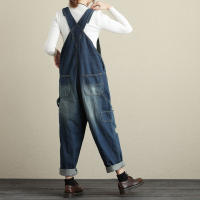 Pantalones vaqueros holgados para mujer, peto con diseño de agujeros rasgados, informales, Vintage, clásicos, Otoño, 2023 - details 9