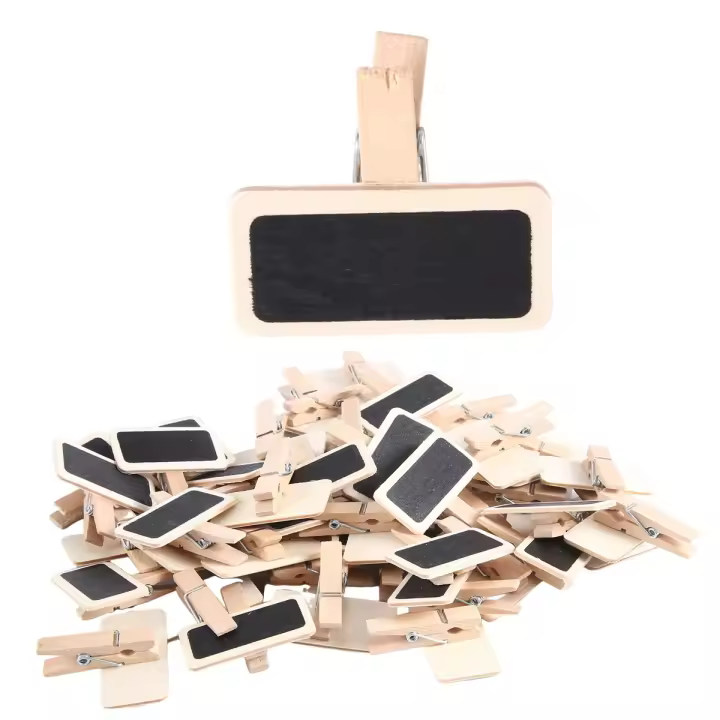 Mini pizarra de madera para mensajes, clip rectangular, panel de tarjeta, etiqueta, precio de marca, lugar, número, mesa, 50 unidades - 1