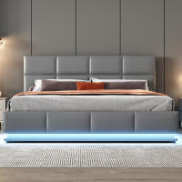Cama de Almohada Tapizada 160 x 200cm LED, Rejilla Metálica, Caja de Cama, Doble Cama con Soporte de Cabeza Ajustable y Espacio de Almacenamiento Hidráulico Gris (Sin Colchón) - details 14