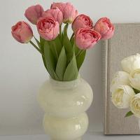 Ramo de tulipanes artificiales de 9 cabezas, borde quemado, flor de tulipán de seda realista hecha a mano, flores falsas de tacto Real, decoración de cumpleaños, 9 Uds. - details 1