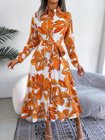 Vestido camisero con cordones para mujer, traje largo con cuello tipo Polo, estampado Floral en contraste, primavera y verano, novedad de 2023 - details 16