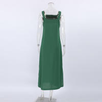 Vestido de tirantes divididos sueltos de algodón verde de nuevo estilo de verano para mujer - details 22