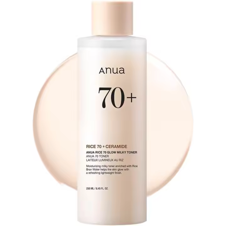 ANUA 70 Glow Milky Toner, para piel de vidrio, agua de arroz, niacinamida, ceramidas, pantenol, sin fragancia, no comedogénico, hongos - 1