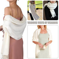 Bufanda larga clásica de color sólido con borlas de invierno cálido para mujer, chal suave, para bodas, regalo para mujer - details 5