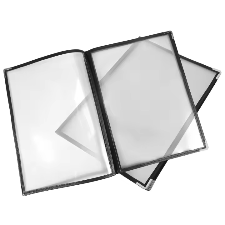 Cubiertas transparentes para menú de restaurante, 2 piezas, tamaño A4, estilo libro, cafetería, Bar, 4 páginas, 8 vistas - 1