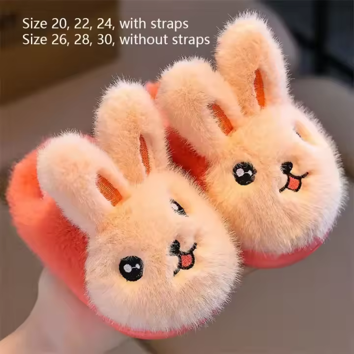 Suaves Zapatillas de Piel de Conejo para Invierno Piso Antideslizante, Moda Caliente para Niños y Niñas - 1