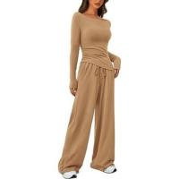 Conjunto de otoño Camiseta asimétrica de manga larga Pantalones de pierna ancha Traje informal Chándal - details 17