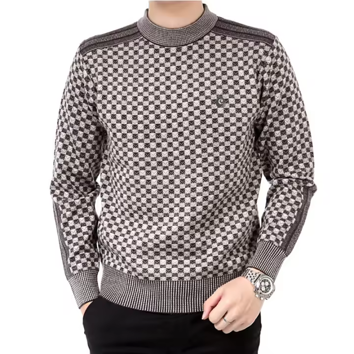 Suéter de cuello simulado para hombre, Jersey informal de manga larga, con borde de ribetes - 1