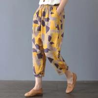 Pantalones de algodón y lino para mujer, pantalones harén con estampado de verano, pantalones holgados Retro a la moda hasta el tobillo para mujer - details 7