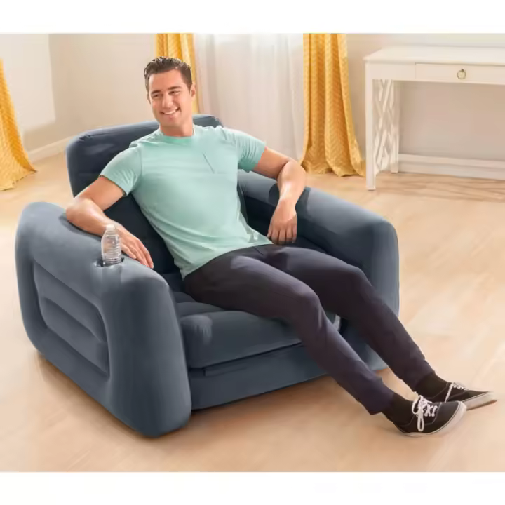 cama hinchable 2 en 1, para Relax, con Reposabrazos, Poliuretano, Gris - 1