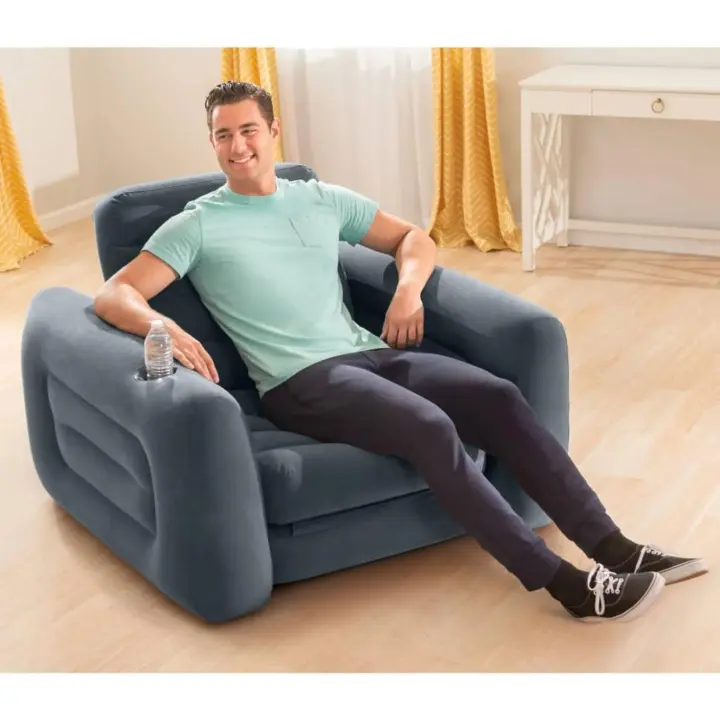 cama hinchable 2 en 1, para Relax, con Reposabrazos, Poliuretano, Gris - 1