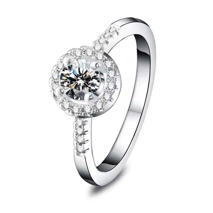 Anillo abierto de cristal de circón redondo para mujer, joyería de moda, Plata de Ley 925 - 1