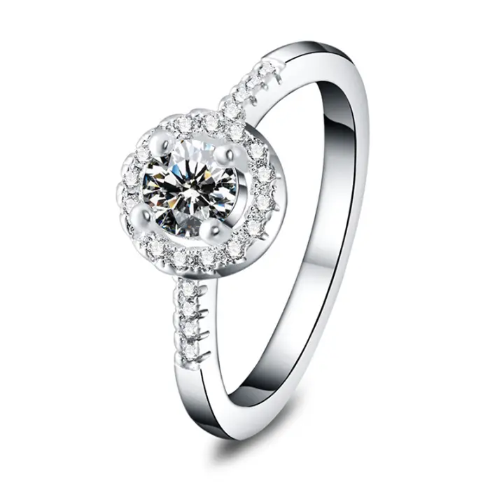 Anillo abierto de cristal de circón redondo para mujer, joyería de moda, Plata de Ley 925 - 1
