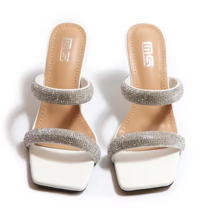 Pantuflas de una línea, tacones de aguja de cristal, versátiles y cómodas, en color liso y pedrería. - 1