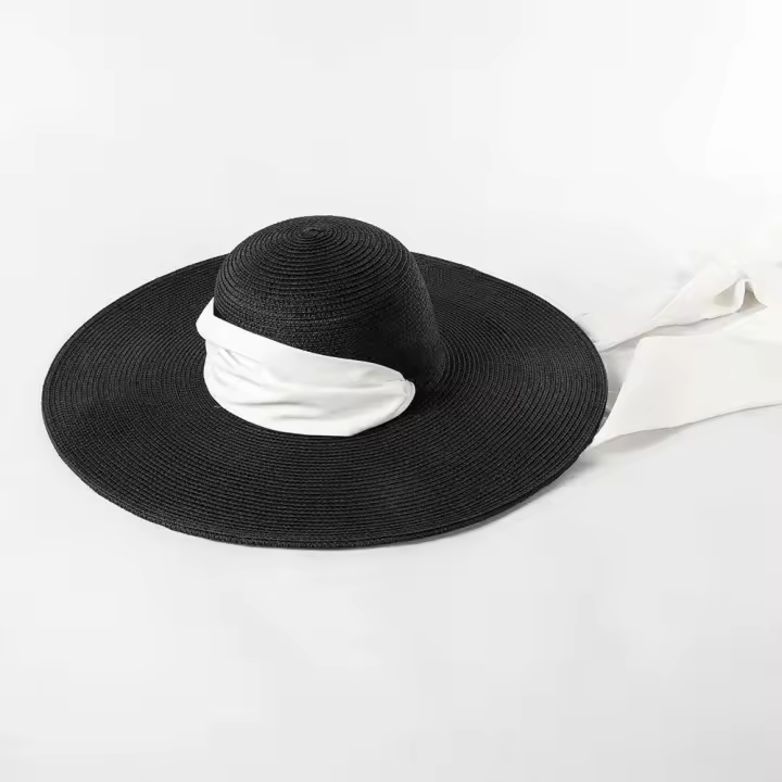 Sombrero de playa ancho para mujer, paja de cúpula con correa informal, nueva moda - 1