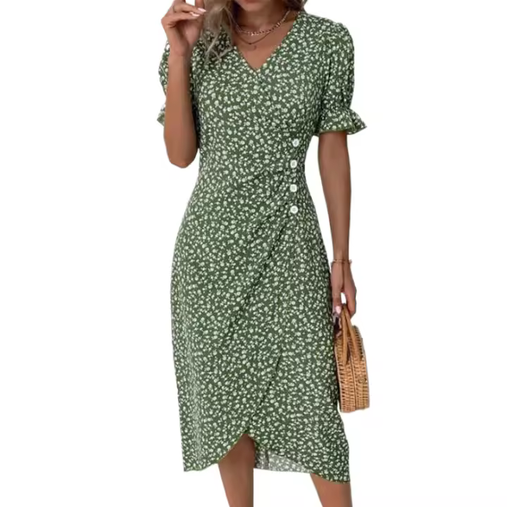 Ropa de mujer de moda, vestido de collage geométrico, puños de ropa de mujer de moda esponjosos, dobladillo irregular - 1