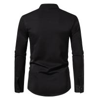 Printemps hommes col montant Henry chemise décontracté Bloque de couleur a cuadros à manches longues chemises hommes d 'affaires bureau Blusa trabajo diario - details 3