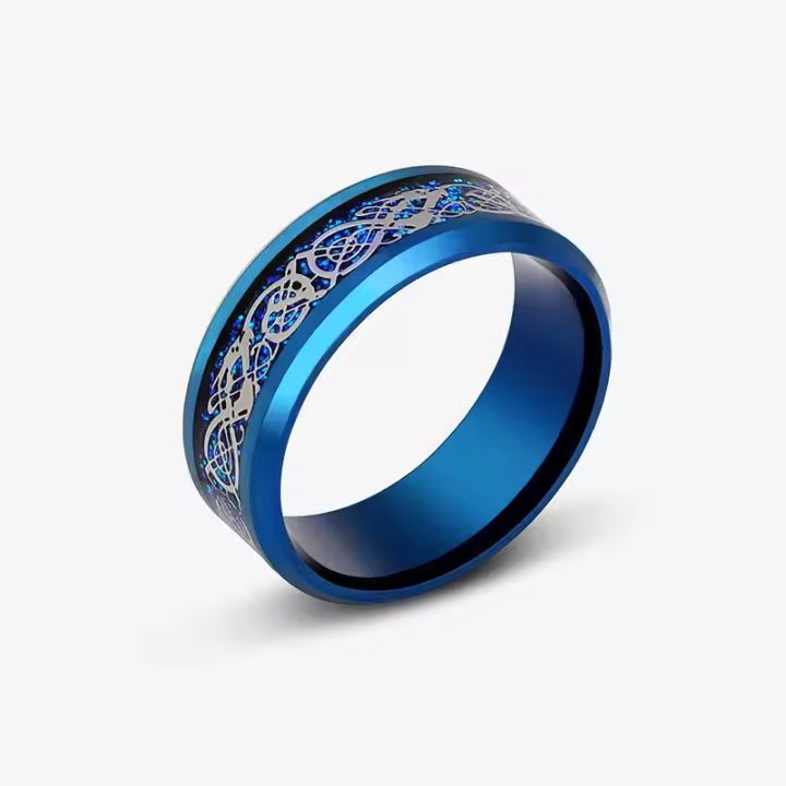 Anillo Vikingo Punk de Acero Inoxidable Anillo de Dragón Celta con Incrustaciones de Fibra de Carbono Azul Joyería de Boda para Hombres Tamaño 7-11 - 1