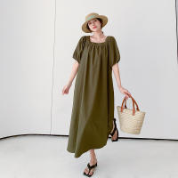 Vestido largo informal elegante para verano, novedad de 2024, vestido largo holgado de talla grande, holgado, adelgazante, de manga corta, falda acampanada a la moda - details 5