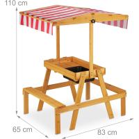 Mesa Pícnic Infantil con Sombrilla, 2 Bancos, para Pila Jegos Arena y Agua, Madera, 110 x 65 x 83 cm, Natural - details 3