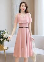 Vestido de gasa para mujer, novedad de verano, falda de hada ajustada de longitud media con cintura ajustada y hombros descubiertos - details 7
