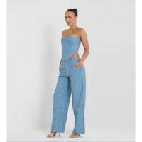 Conjunto de Denim con Lentejuelas BKQU Pantalones de Pierna Ancha y Top de Tanque con Corset sin Correas para Mujeres Outfit de Fiesta de Lujo para Clubes - details 40