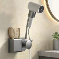 Soporte ajustable para secador de pelo, soporte de pared con fuerte capacidad de carga, soporte duradero sin perforación, estante de almacenamiento para el baño - details 3