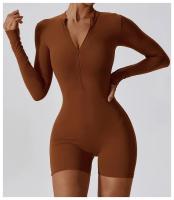 Traje de gimnasio de yoga para mujeres mono deportivo de manga larga con medio cierre sobre todo el cuerpo ropa de fitness para entrenamiento - details 16