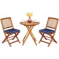 Set de Bistró con 3 Piezas Plegables, Mesa y Sillas Terraza de Madera de Acacia con 2 Cojines Acolchados Extraíbles, Muebles de Exterior para Patio Jardín Veranda Balcón (Rojo) - details 9