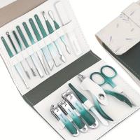 Juego de manicura con estuche portátil de cuero, cortaúñas de función completa, juegos de pedicura de acero inoxidable, Idea de regalo, 16 piezas por juego - details 1