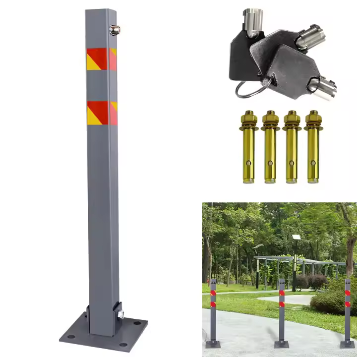 UISEBRT Poste de aparcamiento plegable, barrera de aparcamiento con 3 llaves - poste de barrera con tiras reflectantes robusto y estable (1 piezas) - 1