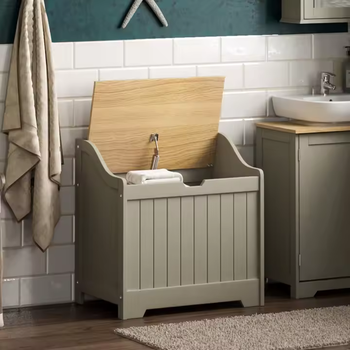 Bath Vida Priano - Armario de Almacenamiento para Cuarto de baño, Cesta de Madera, Color Blanco - 1