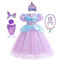 AmyStylish Niñas Princesa Sirena Ariel Cosplay Halloween Fiesta de Cumpleaños Verano Playa Vacaciones Vestido - details 84