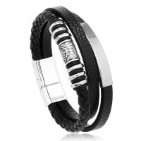 Pulseras de cuero de moda para hombres, pulsera de acero inoxidable de, cuerda trenzada multicapa, regalos de joyería masculina - details 6