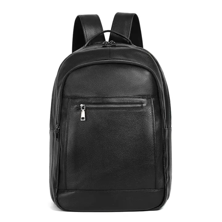 Mochila De piel auténtica 100% para hombre, morral para ordenador portátil de 14 pulgadas, de viaje, a la moda - 1