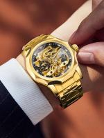 Reloj mecánico automático transparente Forsining 199A de lujo de primera calidad con esqueleto de moda avanzada, correa de acero, relojes antiguos luminosos para hombre - details 8