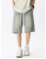 Bermudas anchas suaves y cómodas de color azul claro con cintura elástica de mezclilla Onales para hombre - details 8