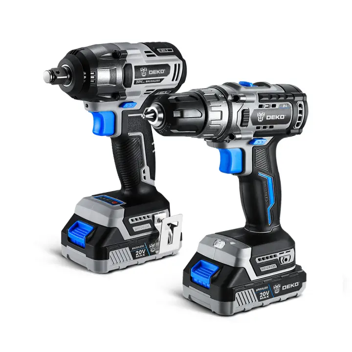 DEKO Kit Combinado de Taladro Inalámbrico, Destornillador Eléctrico, Llave de Impacto sin Escobillas, 20V - 1