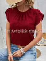 Moda mujer Primavera Verano nueva pétalo redondo elegante rt manga Top - details 2