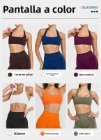 Sujetador deportivo de cuello halter estilo europeo y americano para mujeres, sensación de verano sin cubierta con almohadillas para el pecho, top ajustado para entrenamiento físico y yoga - details 0