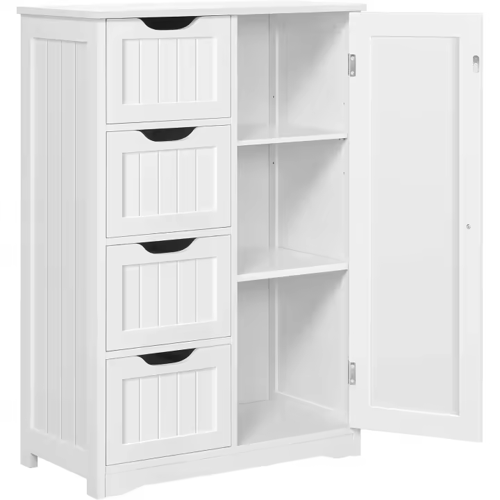 Armario de Baño de Suelo Mueble Auxiliar Comodo con 4 Cajones Estante Ajustable 81x30x83 cm Blanco - 1