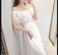 Vestido de Gasa Blanca de Verano Manga de Princesa de Cintura Alta y Delgada - details 7