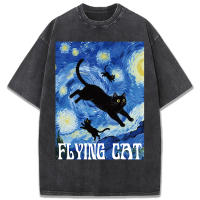 Camiseta Suave de Algodón Van Gogh Gato Volador Cuello Redondo, Manga Corta, Ropa de Calle Ligera para Mujer Y2K - details 7