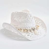 Paja tejida a mano de verano para mujer, decoración de concha, sombrero para el sol y la playa, sombrero femenino - details 2
