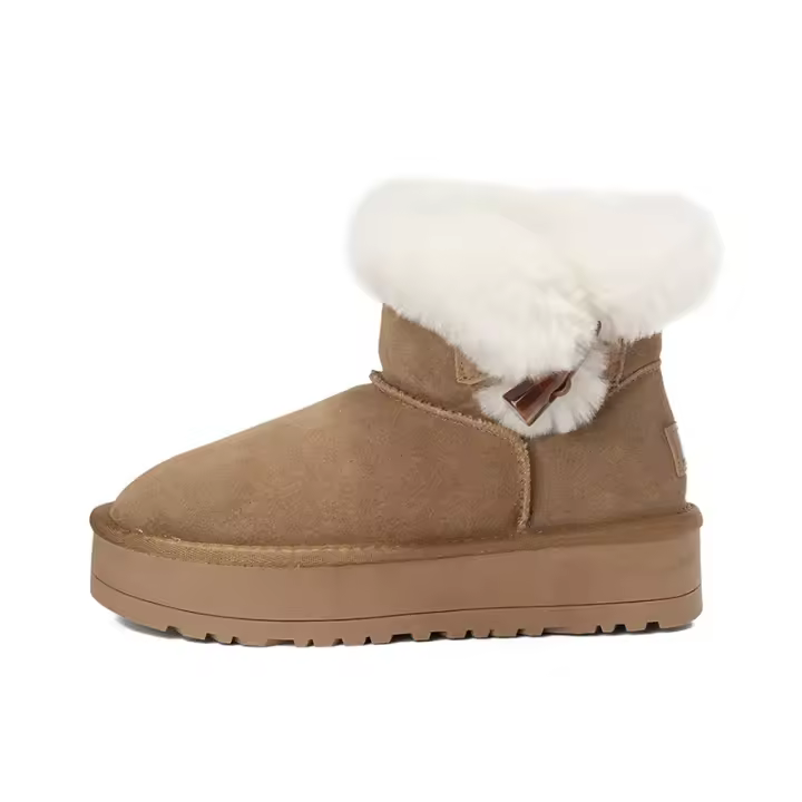 Nuevos zapatos de algodón para la nieve de invierno, zapatos de pan engrosados ​​apilados, botas de mujer de cuero antideslizantes - 1