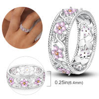Anillo de Boda para Mujeres en Plata de Ley 925 con Flores de Begonia y Estrella de Zirconia Cúbica Joyería de Fiesta Regalos - details 1